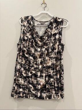 Sleeveless Cowl Neck Print Top - Black & Cream
